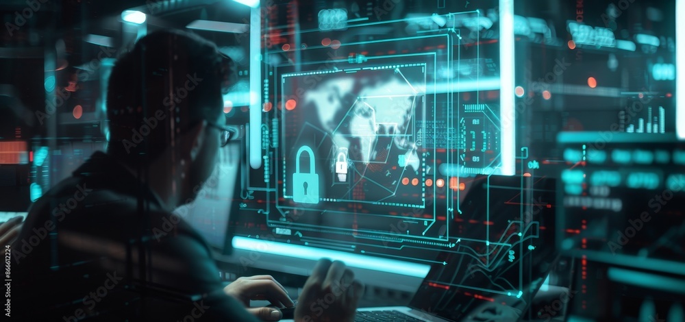 Poster security and encryption of user privacy, secure internet access, future technology and cybernetics.