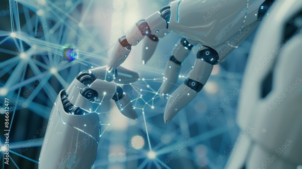 Poster ai, machine learning, robots and humans interacting with global network data, internet technology, f