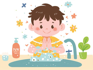 Fototapeta premium Child washes hands of art illustration, AI generated