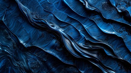 Abstract dark azure cobalt sapphire blue background. Color gradient. Geometric shape. Wave, wavy curved line. Rough grunge grain noise. Light neon metallic shine shimmer bright. Design.