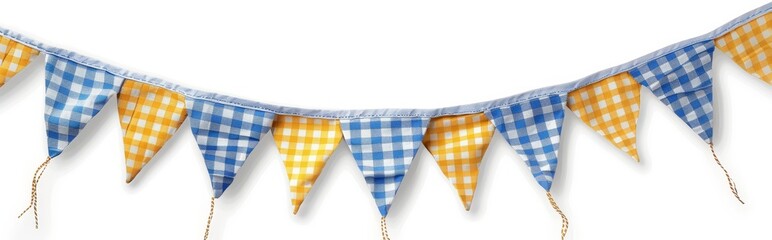 An Oktoberfest party flag garland with a checkered pattern is isolated on a white background