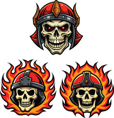 Flaming skull wearing warrior helmet logo mascot