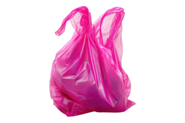 One pink plastic bag isolated on white background