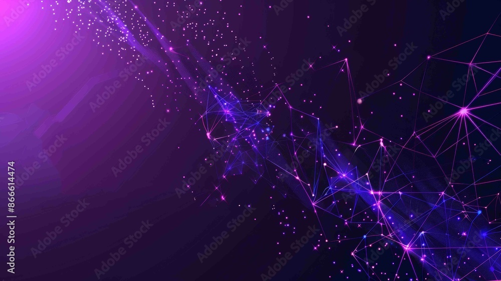Poster a purple space background with polygonal or plexus-shaped abstract objects. a starry sky with dots, 
