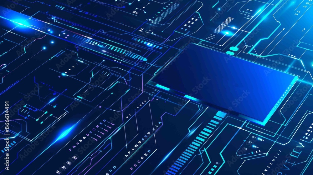 Poster an abstract background of digital circuit tech. computer motherboard in light blue. cyber futuristic