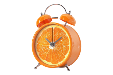 Orange bell alarm clock isolated on transparent background