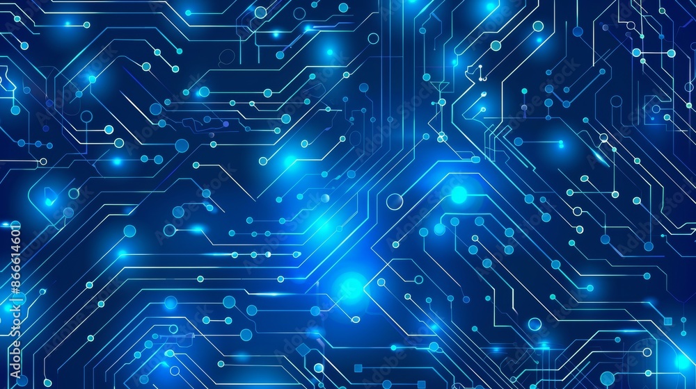 Aufkleber an abstract digital technology background with thin blue circuit trace lines. an electronic and comp