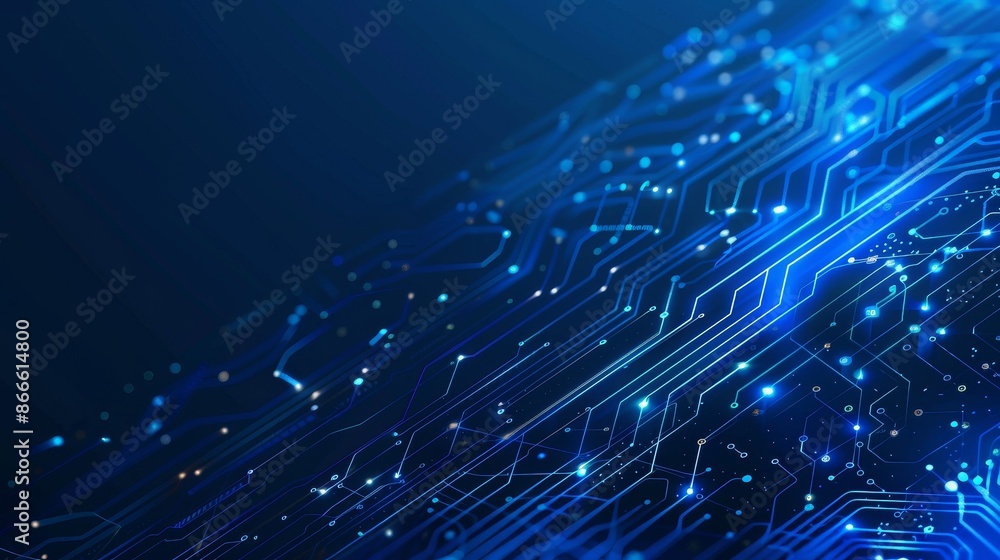 Poster ai circuit board background. technology connected blue lines and electronics elements on a tech back