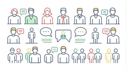 Talking people line icons. Vector illustration include icon - teamwork, business agreement, teamwork, discussion outline pictogram for meeting communication. 64x64 Pixel Perfect, Editable Stroke