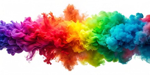 Fototapeta premium Colorful rainbow smoke paint explosion, color fume powder splash, motion of liquid ink dye in water isolated on white background