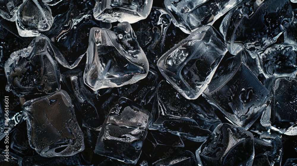 Aufkleber close-up of ice cubes in various shapes, ideal for a detailed and abstract textured background