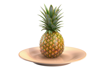 Pineapple on a plate isolated on transparent background