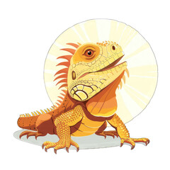 Obraz premium Illustration of a colorful iguana basking in the sun, showcasing its vibrant scales and distinctive features against a bright backdrop.