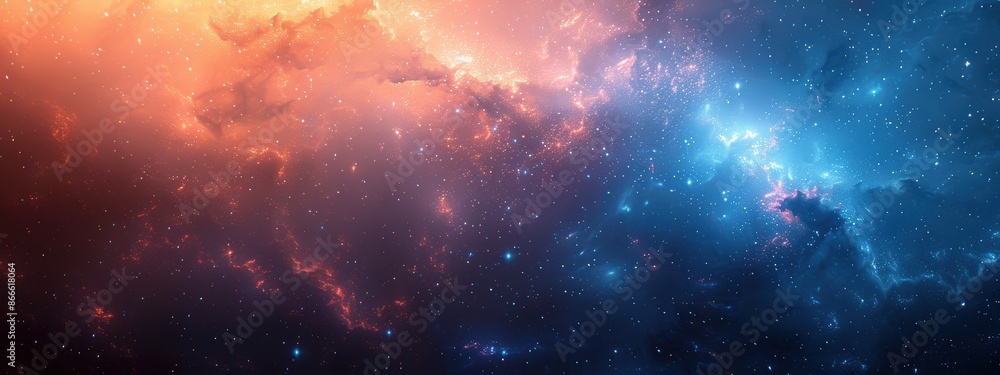 Poster a background with a gradient from light to dark, with the lightest point being a blank cyan and oran