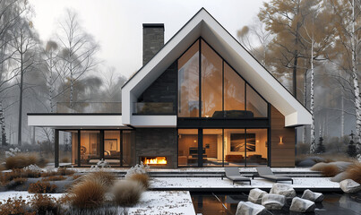 Modern House with Garden (Holland, Belgium style). Architecture Exterior with Windows. Residential Building (one family). Real Estate. Suburban Residence.   