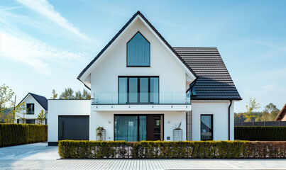 Modern House with Garden. Architecture Exterior with Windows. Residential Building (one family). Real Estate. Suburban Residence.   