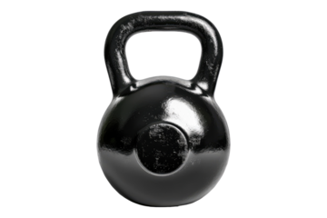 Realistic black metal kettle bell isolated on transparent background