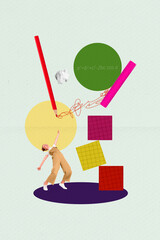 Vertical photo collage of happy girl pupil dance school math lesson equation formula education...