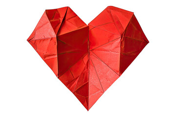 Red paper heart isolated on transparent background