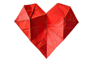 Red paper heart isolated on transparent background