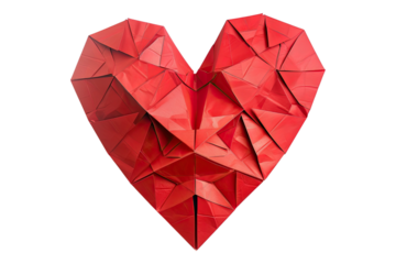 Red paper heart isolated on transparent background