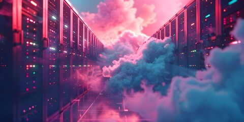 Animating Data Packets Moving Through a Network to a Cloud Server. Concept Network Visualization, Data Packet Animation, Cloud Computing, Technology Illustration