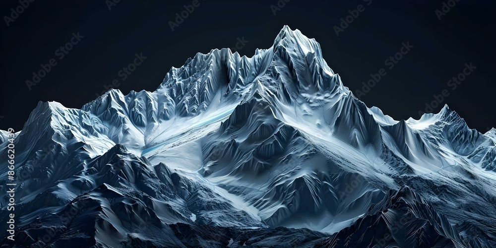 Poster 3d lidar gis map of k2 in the karakoram mountains on a dark background. concept lidar technology, gi