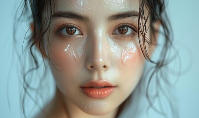 Young Asian woman with clean fresh skin enjoys a beauty facial treatment at a spa.
