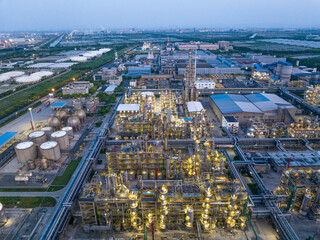 view of petrochemical plant at twilight