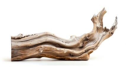 Isolated driftwood sculpture with smooth contours, perfect for decorative concepts
