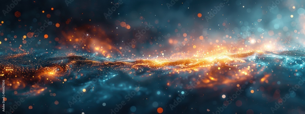 Poster a background with a gradient from light to dark, with the lightest point being a blank cyan and oran