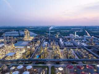 view of petrochemical plant at twilight