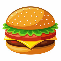 Cartoon hamburger with cheese, lettuce, tomato and meat