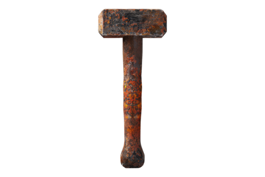 Rusted brick hammer isolated on transparent background