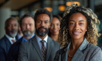 Diverse team of business leaders gathers for portrait, pride, confidence, and motivation apparent.