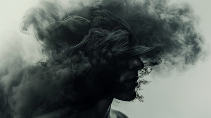 Mystic abstract dark fog with man silhouette, mysterious wallpaper