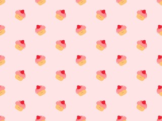 Cupcakes smile seamless pattern on pink background