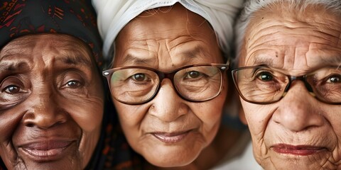 Global Aging Issues Demographic Changes Highlight Aging Populations of Different Races. Concept Geriatric Care, Silver Economy, Elderly Health, Social Inclusion, Age-Friendly Cities