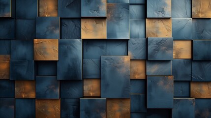 A modern wallpaper with gold geometric shapes against a gradient background transitioning from dark blue to black, adding a touch of contemporary sophistication