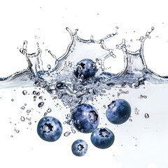 Blueberry Splashing in Water, Isolated on White Background : Suitable for Be Used in Blog Posts, Social Media Posts or Website Content Related to Fruits and Vegetables.