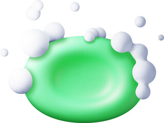 3D soap bar with foam and bubbles