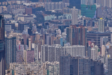 Obraz premium The view of Hong Kong cityscape from the Peak of Hong Kong. Beautiful and stunning view of Hong Kong. Hong Kong Cityscape and skyline. 