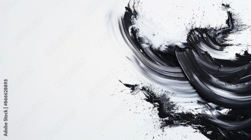 Poster abstract black and white paint strokes on canvas, creating a dynamic and modern design with splashes
