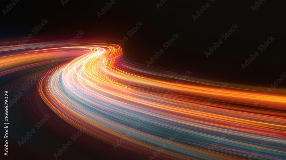 Poster abstract light trail with vibrant colors creating a dynamic, flowing effect against a dark backgroun