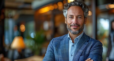 Fototapeta premium Business leader beams, arms crossed.