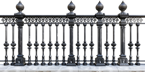 Metal black fence isolated on transparent or white background 