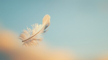 Obraz premium A single feather floating in the air, showcasing the gentle movement and delicate form.
