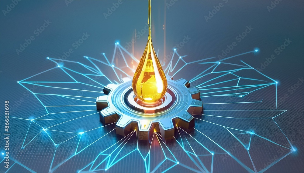 Aufkleber abstract cog gear with falling drop of oil. machine motor service concept. low poly style design. ge
