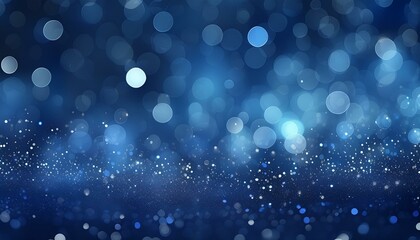 Abstract dark navy blue glitter lights background. Circle blurred bokeh. Festive backdrop for Christmas, holiday or event. Winter Card or invitation