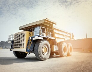 Obraz premium coal-preparation plant. Big mining truck at work site coal trans
